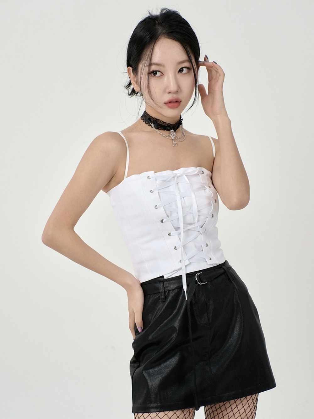 Lewkin - White Back zipper Corset Top